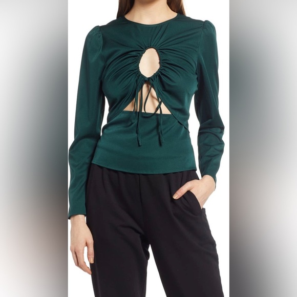OPEN EDIT cutout detail green blouse /size XS - Picture 1 of 4